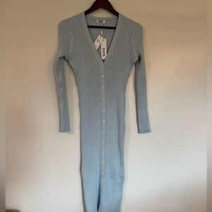 525 America Light Blue Long Sleeve Ribbed Dress